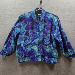 American Designer Style Las Vegas BOMBER Jacket Size L Full Ziip Oversized 80s